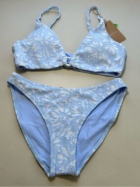BERLOOK Light Blue Floral Embroidered Triangle Bikini Set Size S